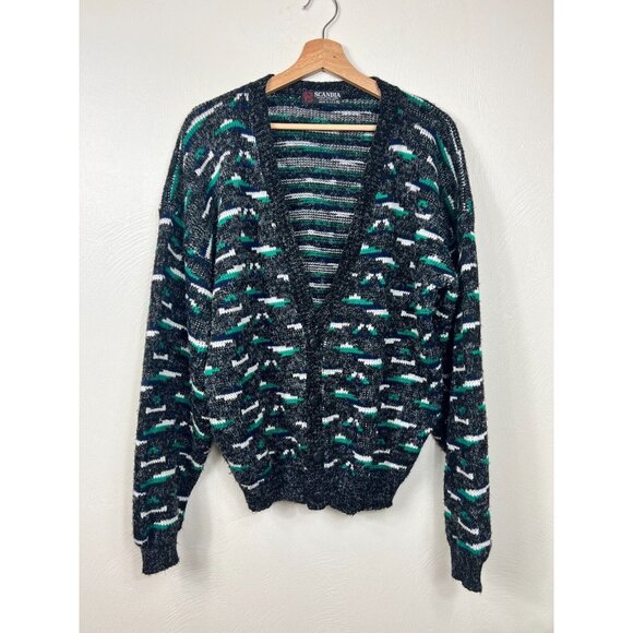 Vintage Scandia Mens Black‎ Knit Button Up Sweater Cardigan - Picture 1 of 13